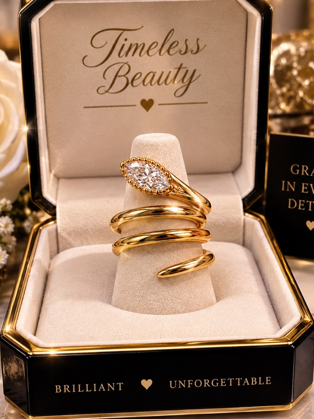18K Gold-Plated .925 Sterling Silver
Marquise Moissanite Ring